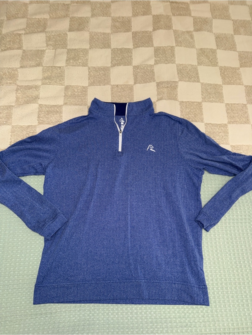 Rhoback performance quarter-zip blue herringbone size M